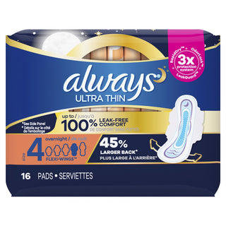 ALWAYS ULTRA THIN OVERNIGHT FLEXI-WINGS PADS 16PK
