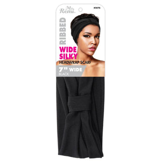 MS. REMI RIBBED 7" WIDE SILKY HEADWRAP SCARF BLACK *3676