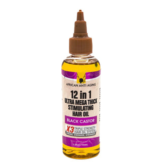 AFRICAN ANTI AGING 12 - IN - 1 ULTRA MEGA THICK STIMULATING HAIR OIL - BLACK CASTOR 3.38OZ - Beautylicious Canada