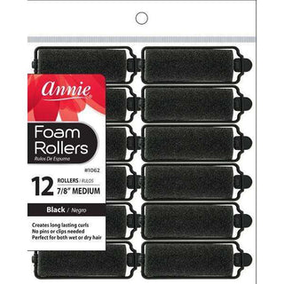 Annie Foam Rollers Medium 12Ct Black *1062 - Beautylicious Canada