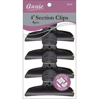 Annie Round Handle Section Clips With Silicone Teeth 4Ct Black *3236 - Beautylicious Canada