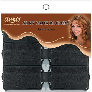 Annie Silky Satin Rollers Size Jumbo 6Ct Black *1240 - Beautylicious Canada
