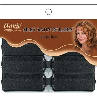 Annie Silky Satin Rollers Size L 8Ct Black *1242 - Beautylicious Canada