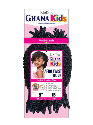 BEAUTY ELEMENTS GHANA KIDS AFRO TWIST BULK 9" - 1B - Beautylicious Canada