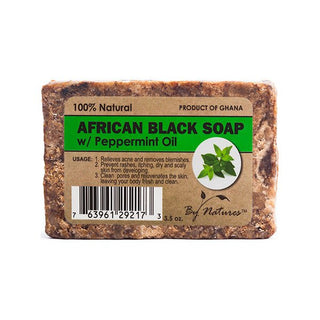 BY NATURES 100% NATURAL AFRICAN BLACK SOAP WITH PEPPERMINT OIL 3.5OZ - Beautylicious Canada