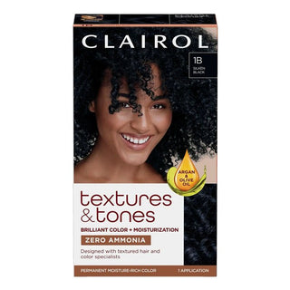 CLAIROL TEXTURES & TONES Permanent Hair Color Kit 1B SILKEN BLACK - Beautylicious Canada
