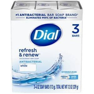 DIAL 3PK REFRESH & RENEW ANTIBACTERIAL BAR SOAP - WHITE - Beautylicious Canada