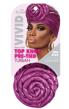 MS REMI VIVD TOP KNOT PRE-TIED TURBAN ONE SIZE FIT ALL PLATINUM PINK * 3653