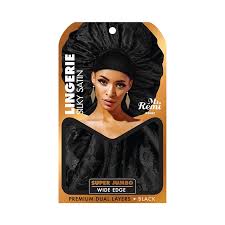 MS REMI LINGERIE SILKY SATIN BONNET SUPER JUMBO - BLACK * 3682