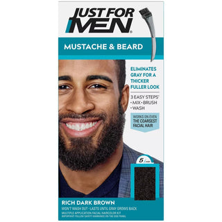 Just For Men Mustache & Beard Beard Coloring for Gray Hair with Brush Included - 47 - RICH DARK BROWN - Beautylicious Canada