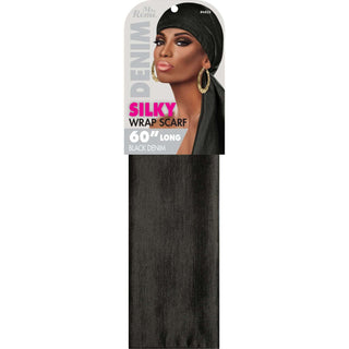 MS REMI SILKY DENIM SILKY WRAP SCARF- 60 LONG BLACK DENIM * 4522