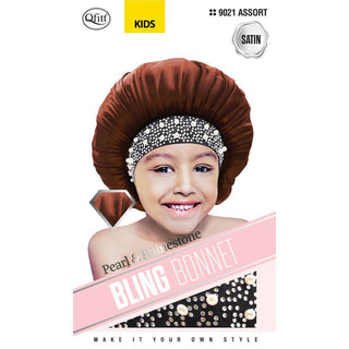 QFITT BLING SATIN KIDS BONNET - PEARL (KIDS) " 9021 - Beautylicious Canada